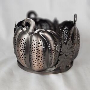 Bath and Body Works Pumpkin Fall Leaves Bronze/Copper 3 Wick Candle Holder